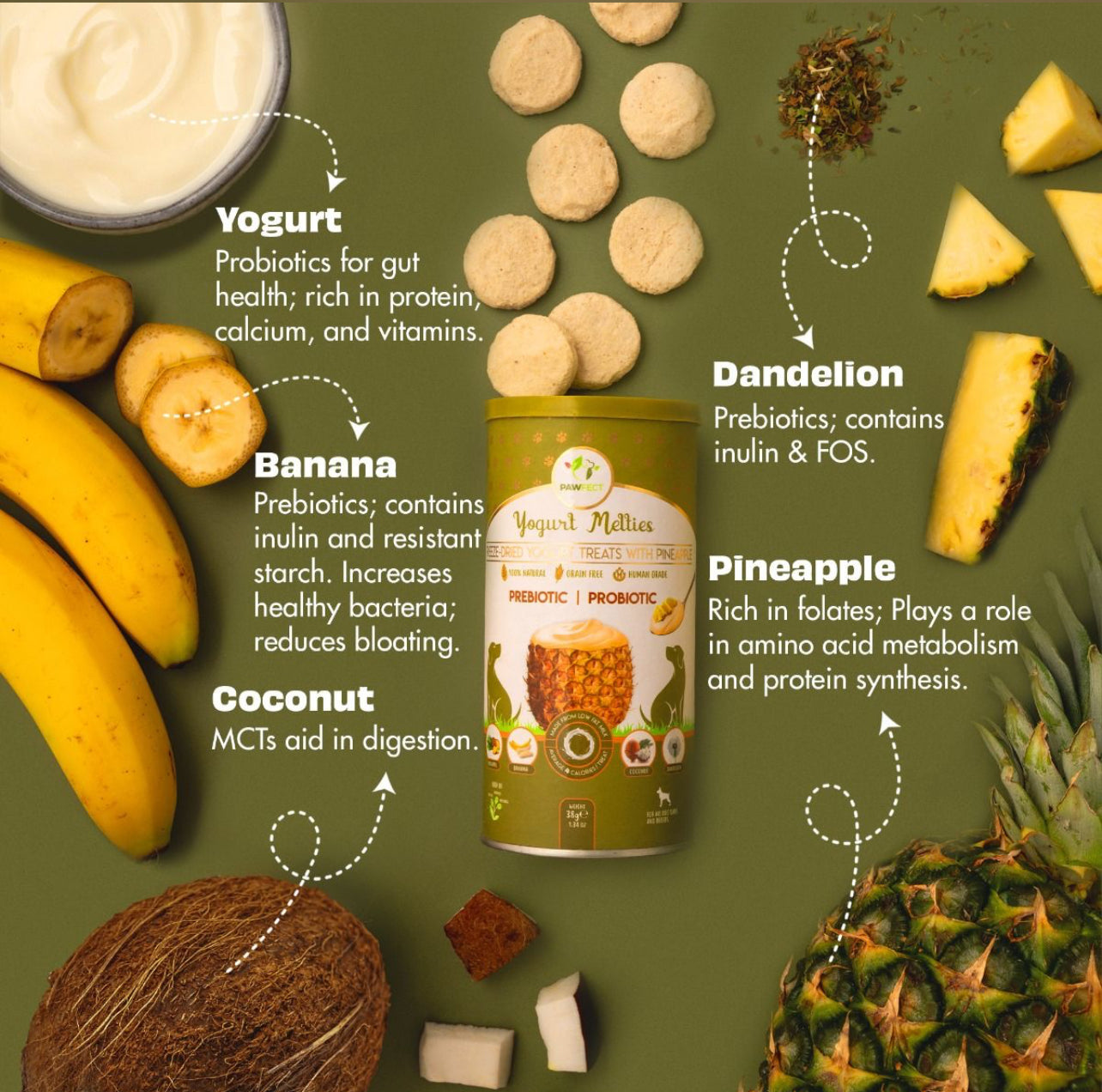 Yogurt Melties Prebiotic and Probiotic Dog Treats: Pineapple & Yogurt