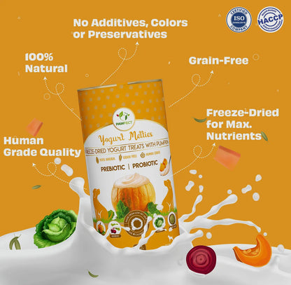 Yogurt Melties Prebiotic and Probiotic Dog Treats: Pumpkin,Cabbage,Beetroot & Fennel Seeds