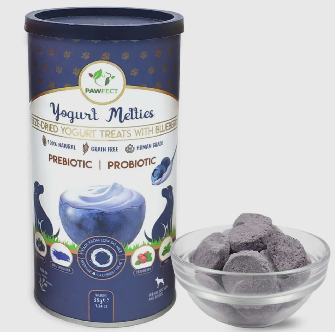 Yogurt Melties With Blueberries, Blue Spirulina, Cranberries & Mint