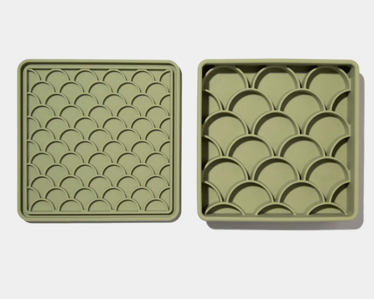 dogged - 3-in-1 fish scale slow feeder bowl - Olive